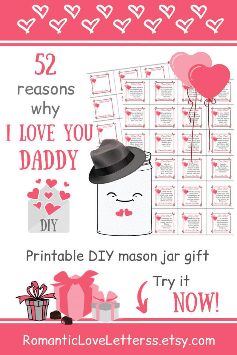Printable 52 Reasons Why I Love You Daddy Quotes Note Cards Sentimental Diy  Gifts For Dad From Daughter To Father Quotes Thank You Dad Gifts For 52 Reasons Why I Love You Cards Templates
