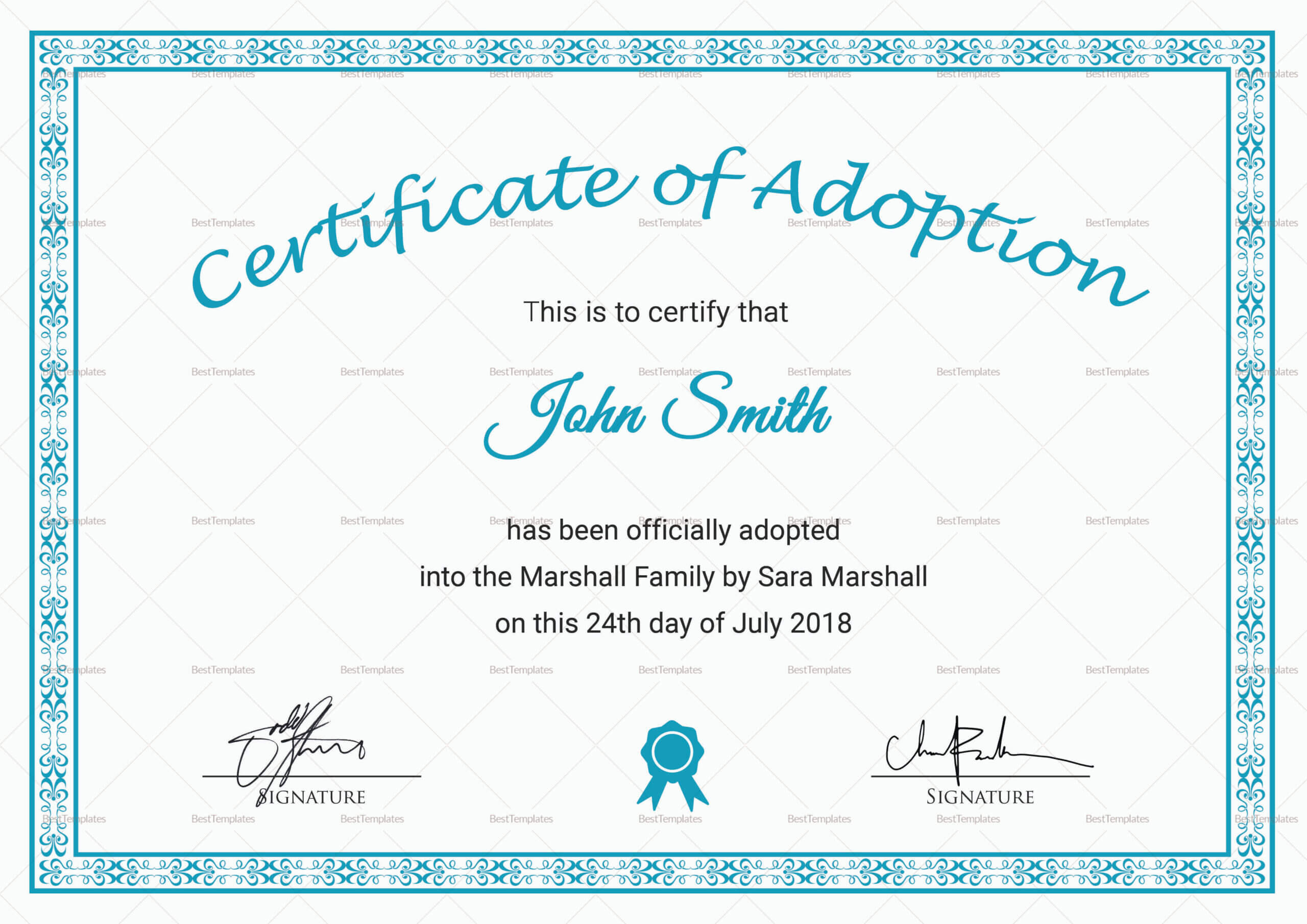 Printable Adoption Certificate Template Within Blank Adoption Certificate Template