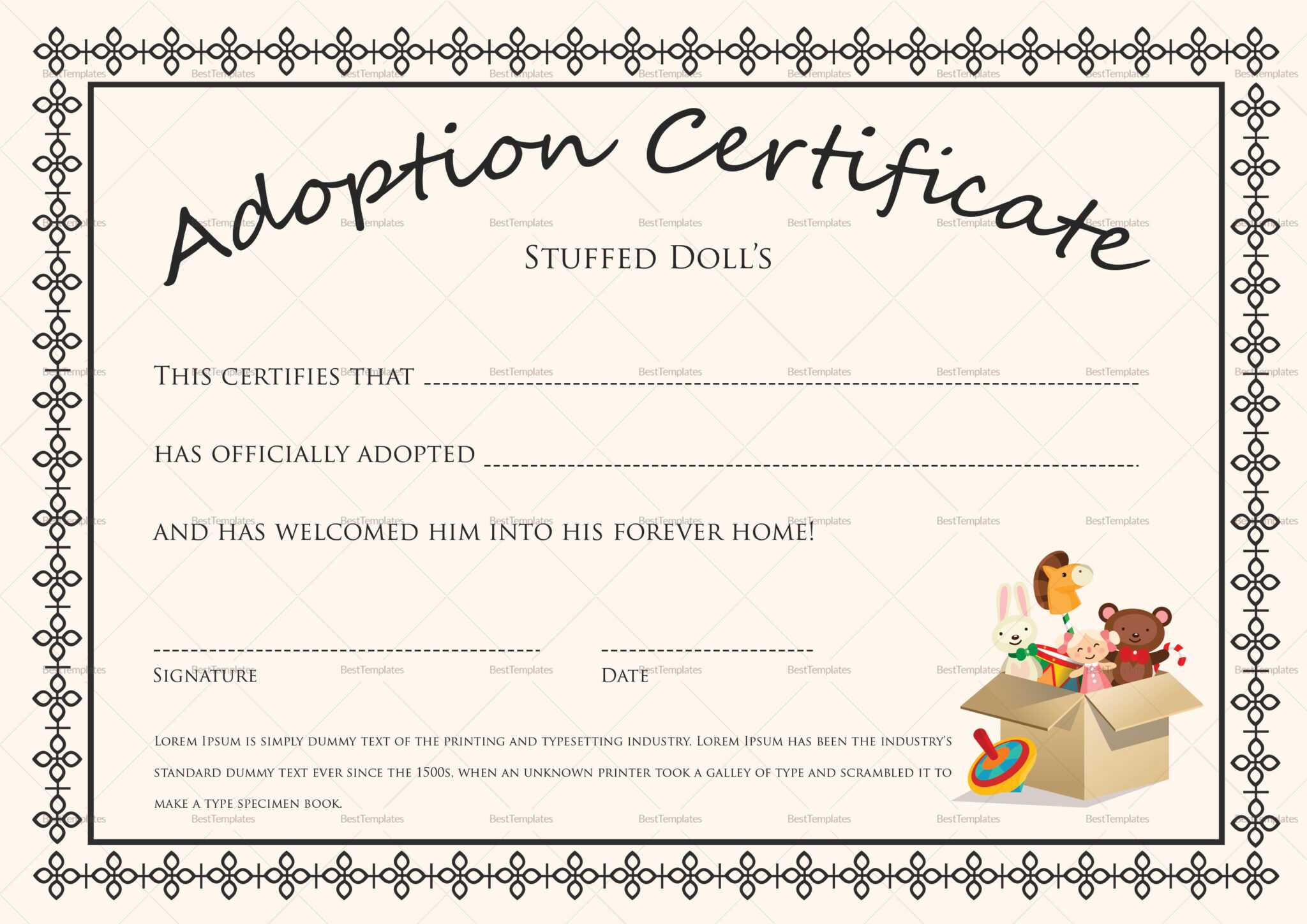 Printable Adoption Certificate That Are Satisfactory In Toy Adoption