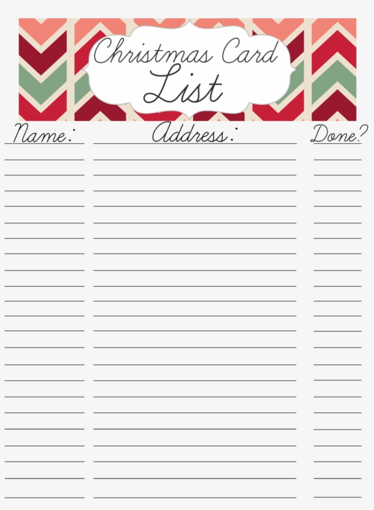 Printable Christmas Card Address List With Template Pertaining To