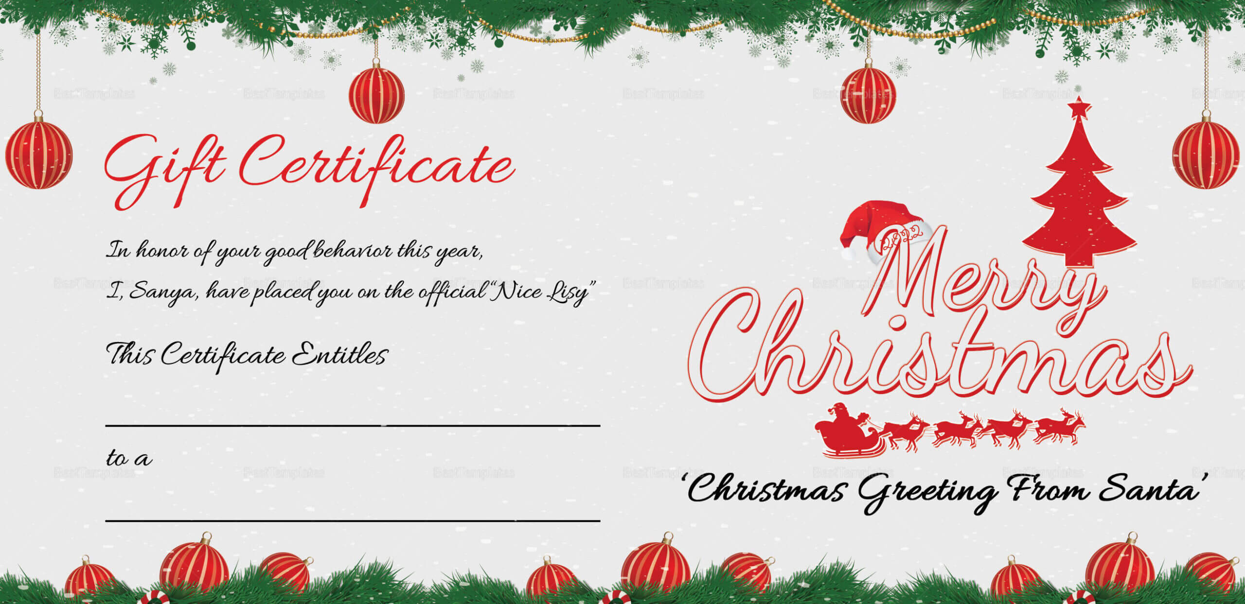 Printable Merry Christmas Gift Certificate Intended For Merry Christmas Gift Certificate Templates