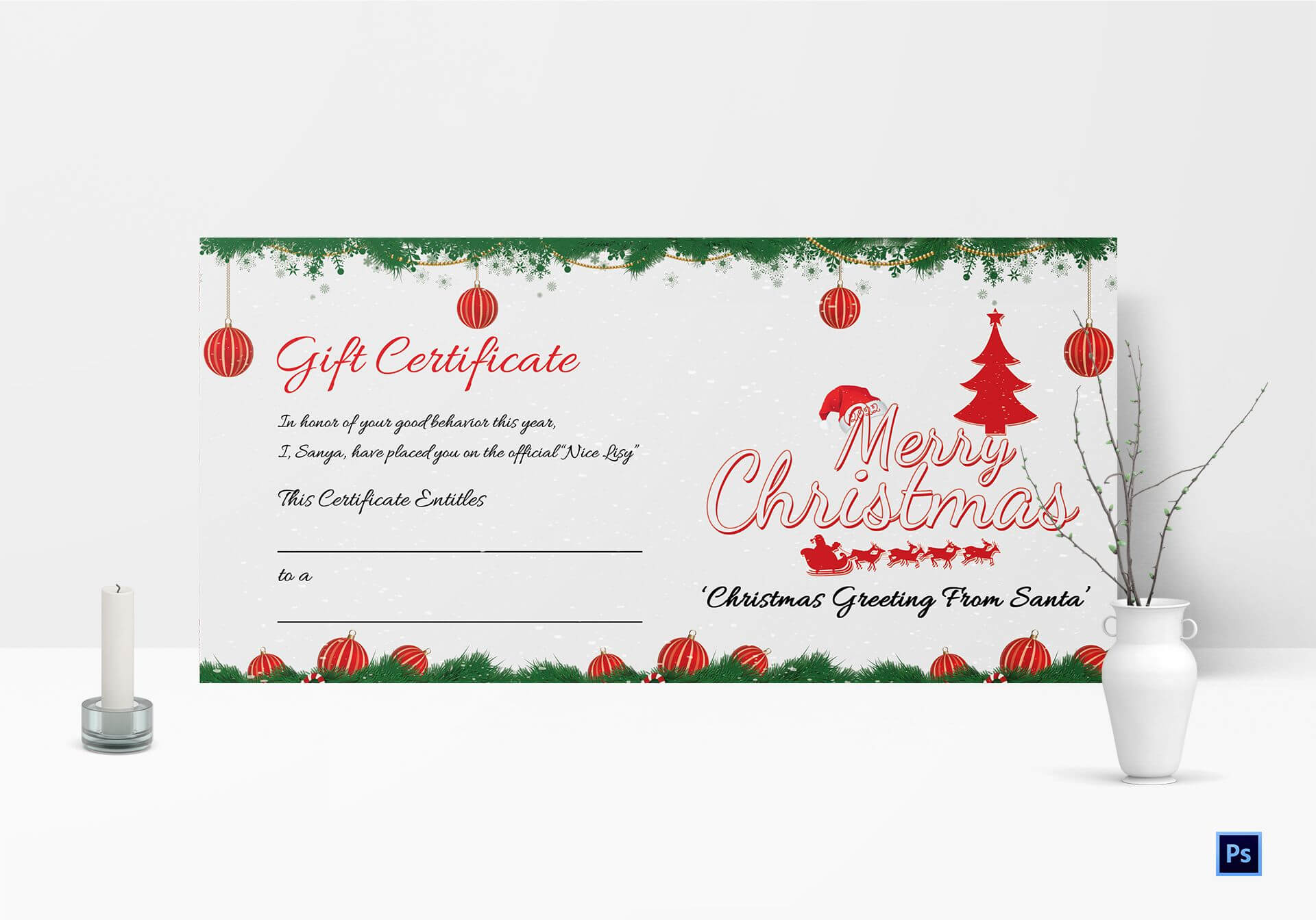 Printable Merry Christmas Gift Certificate With Massage Gift Certificate Template Free Download