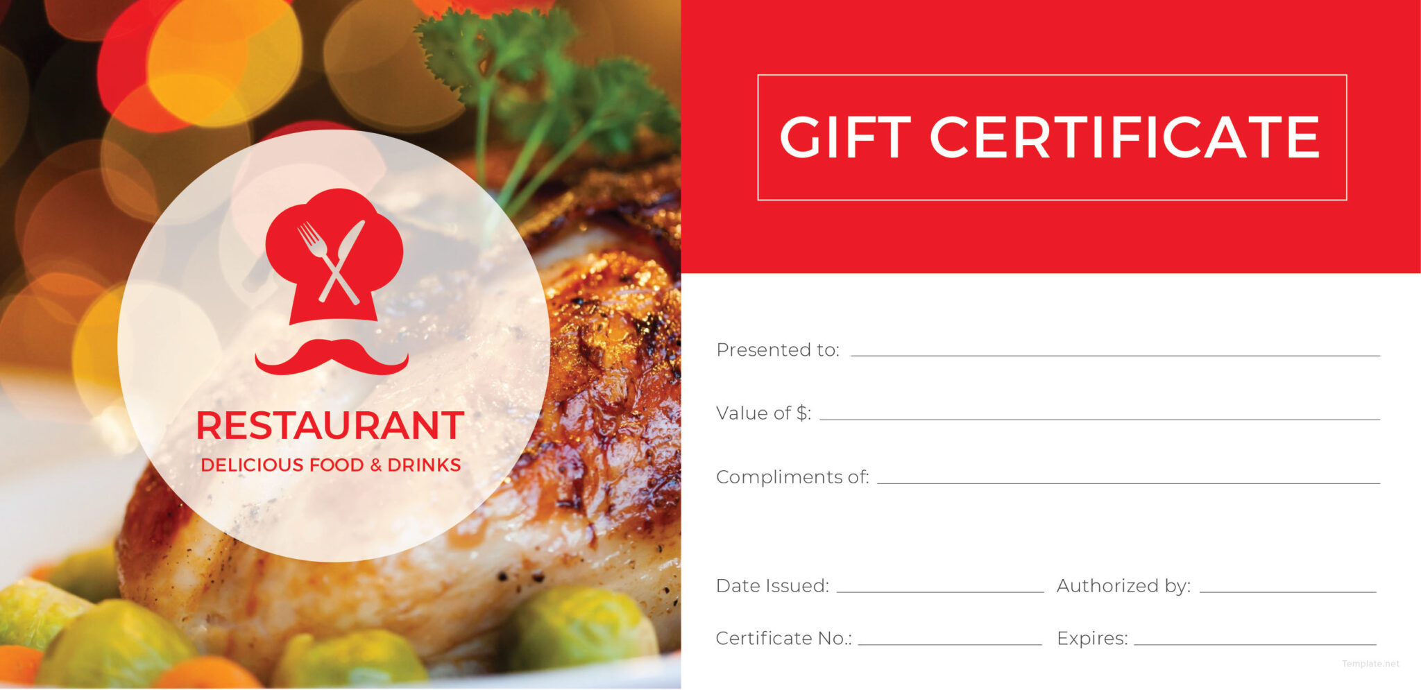 Printable Restaurant Gift Certificate Template Business With