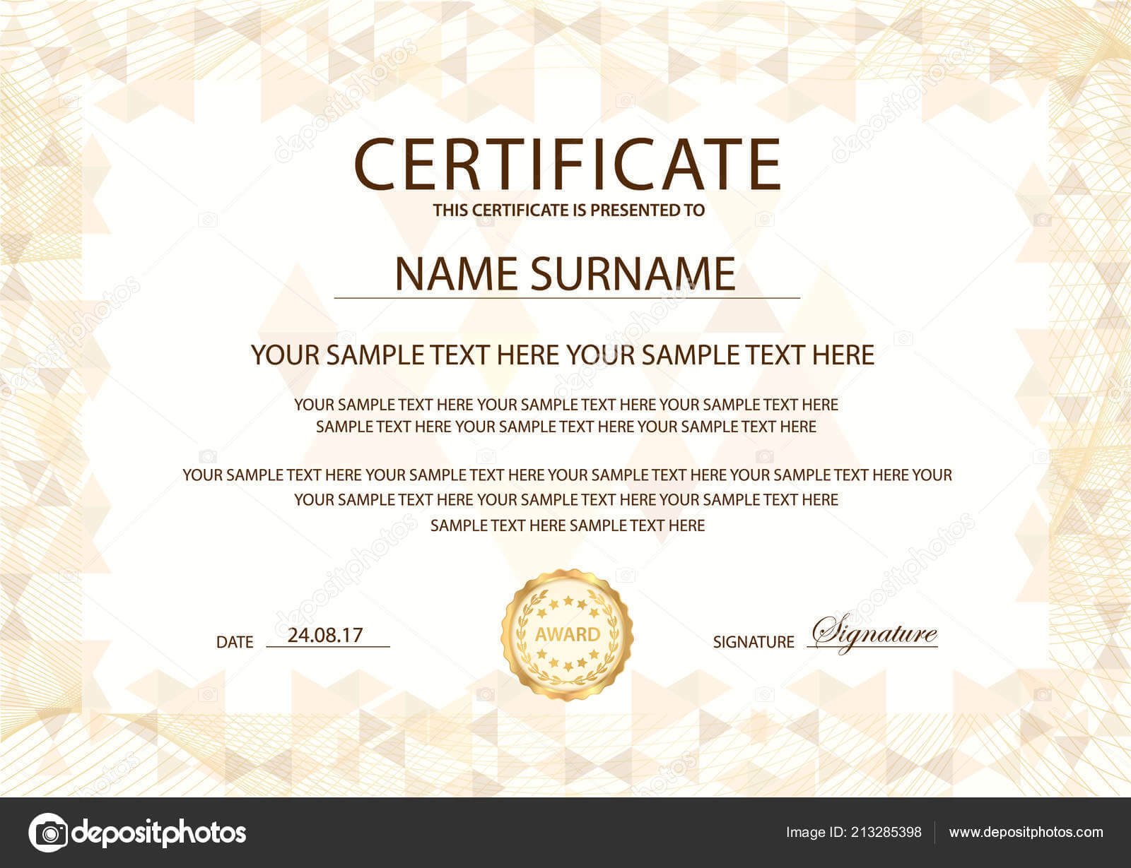 Printable Ribbon For Recognition | Certificate Template Gold Regarding Certificate Of Completion Template Free Printable