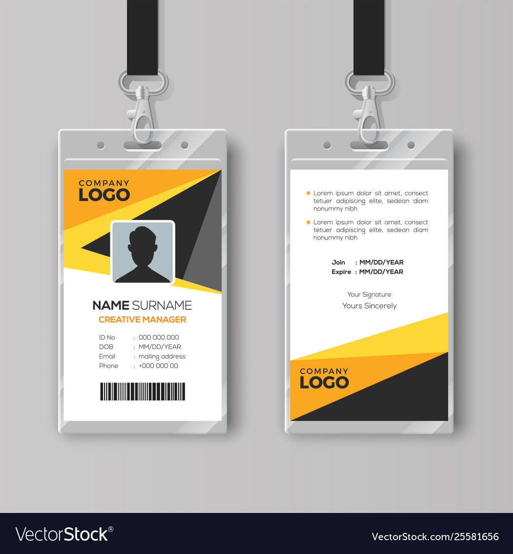 Professional Id Card Template With Yellow Details With Regard To Id Card Template Ai