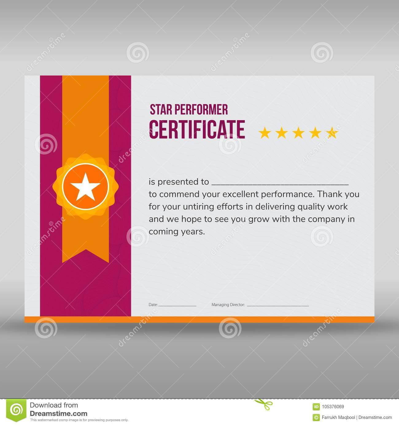 Professional Purple And Gold Certificate Stock Vector Inside Star Performer Certificate Templates