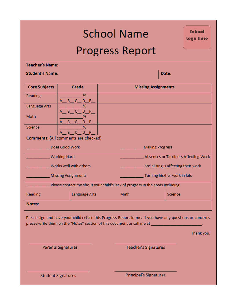 Progress Report Template Regarding Result Card Template