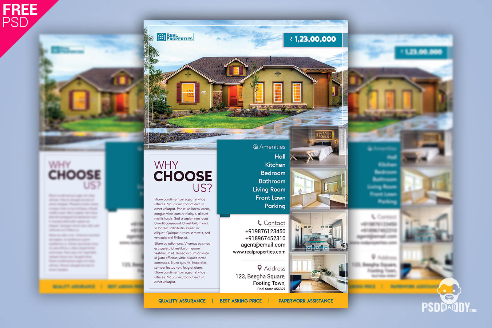Real Estate Flyer + Social Media Free Psd Template Within Real Estate Brochure Templates Psd Free Download