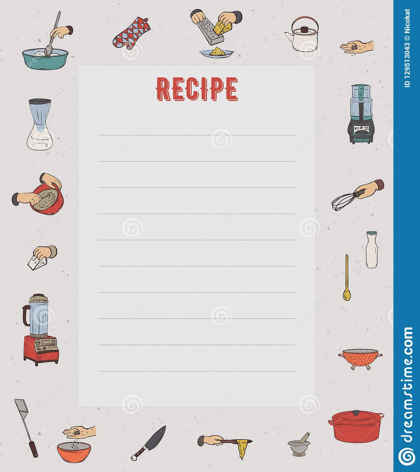 Recipe Card. Cookbook Page. Design Template With Kitchen With Recipe Card Design Template