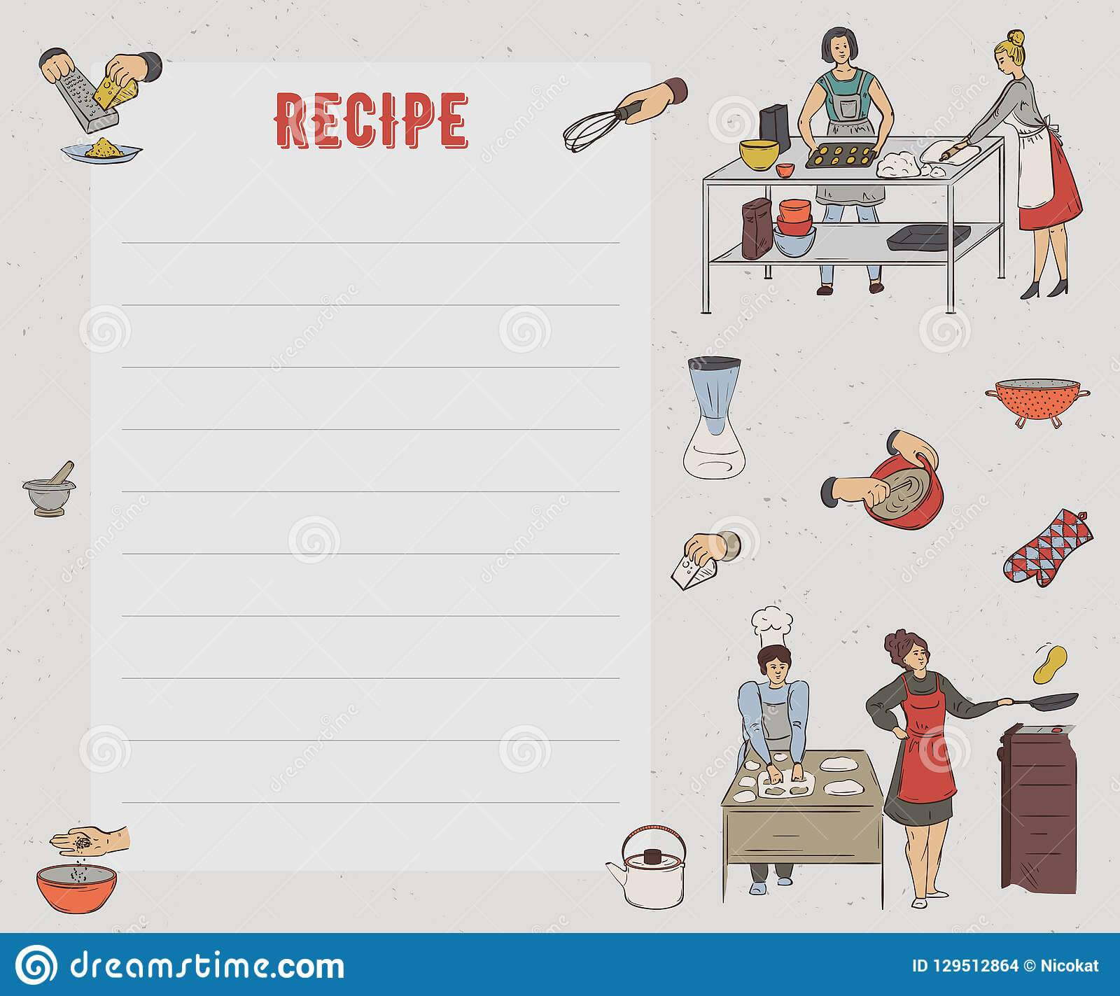 Recipe Card. Cookbook Page. Design Template With People Throughout Recipe Card Design Template