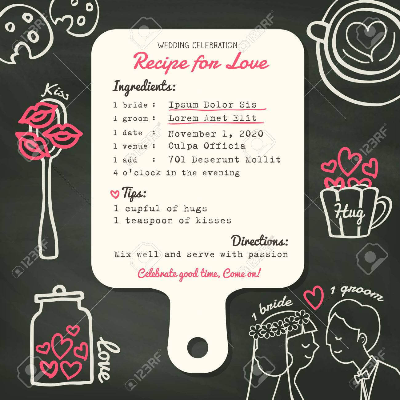 Recipe Card Creative Wedding Invitation Design Template With.. With Regard To Recipe Card Design Template