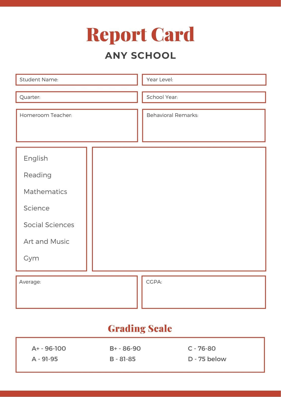 Red Middle School Report Card – Templatescanva Regarding Middle School Report Card Template