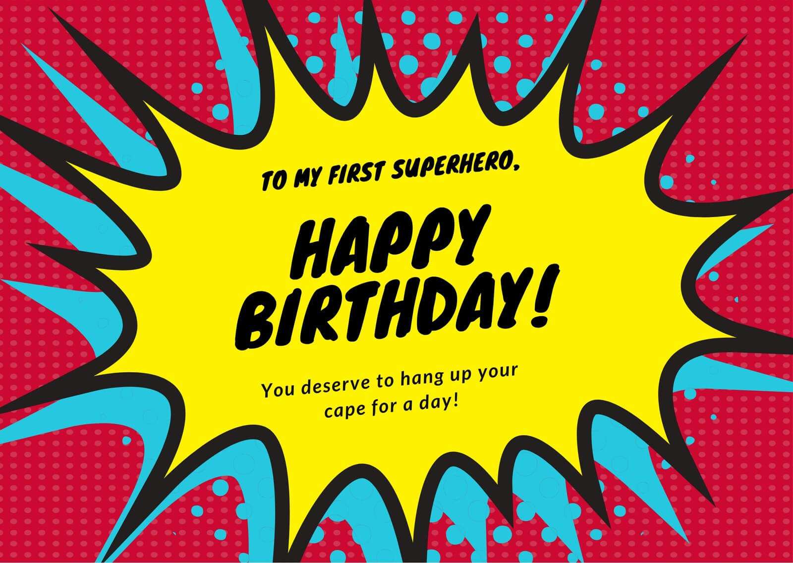Red, Yellow And Blue Superhero Comics Dad Birthday Card With Superhero Birthday Card Template