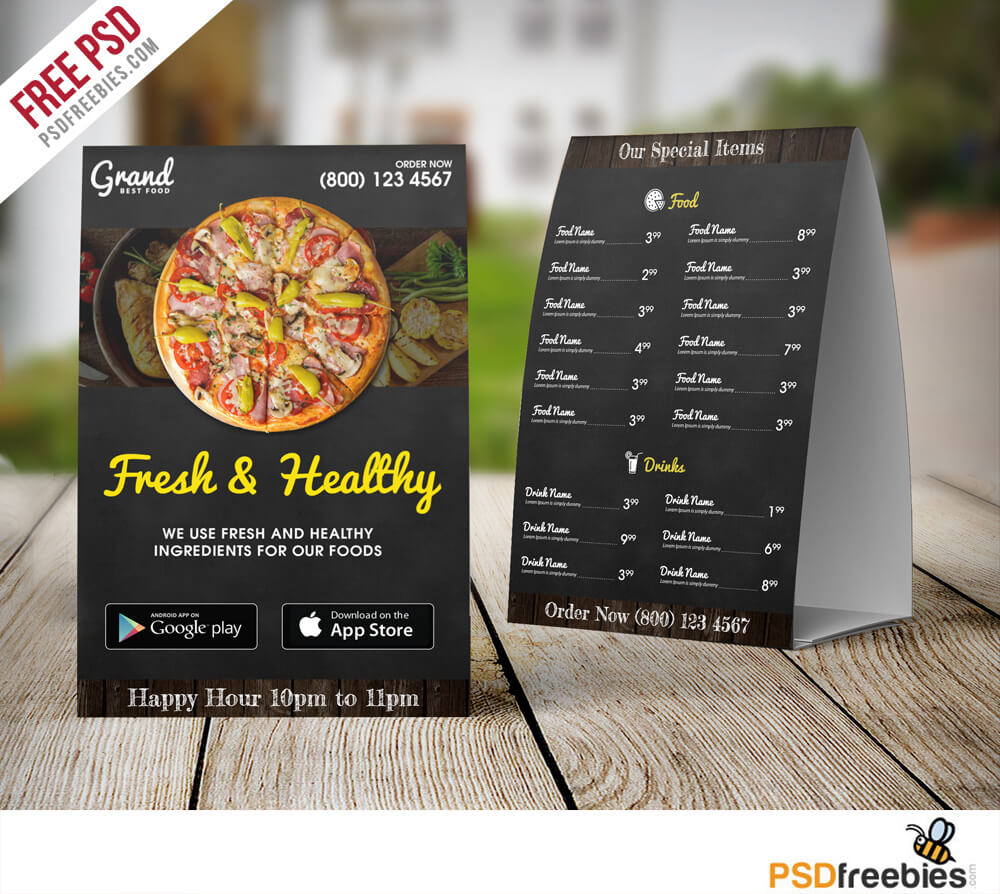 Restaurant Food Menu Table Tent Template Free Psd On Behance For Free Tent Card Template Downloads