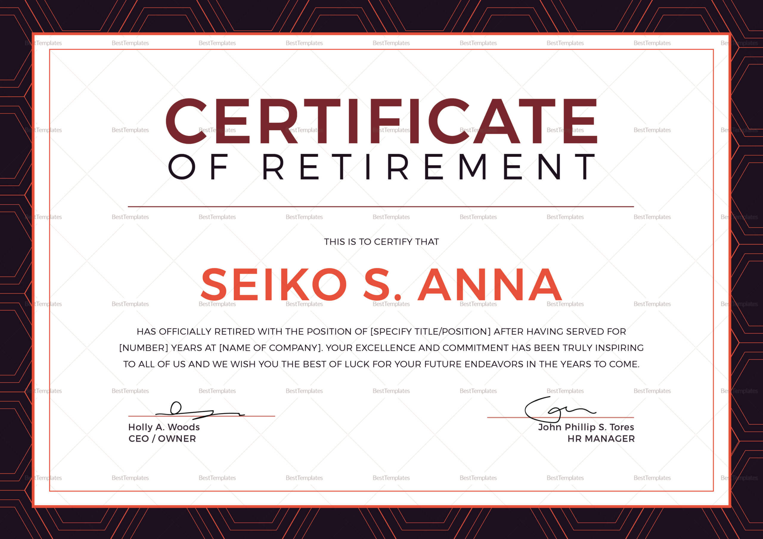 Retirement Certificate - Calep.midnightpig.co With Regard To Retirement Certificate Template