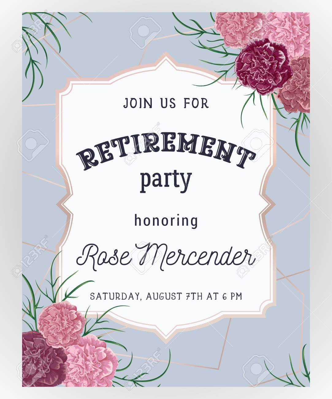 Retirement Party Invitation. Design Template With Rose Gold Polygonal.. With Regard To Retirement Card Template