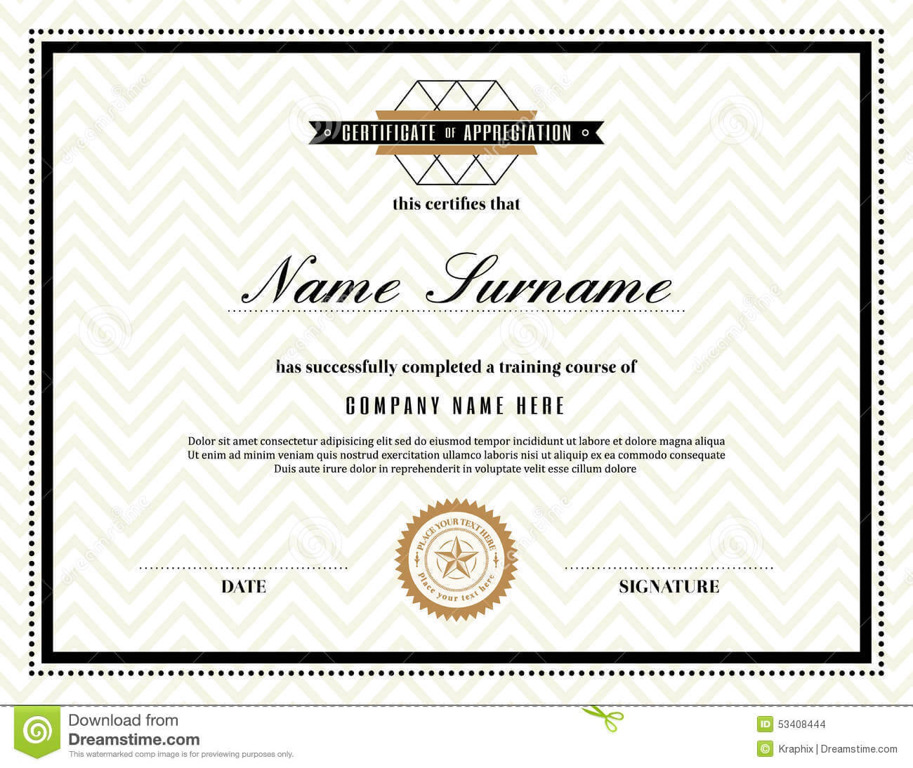 Retro Frame Certificate Of Appreciation Template Stock With Regard To Free Template For Certificate Of Recognition