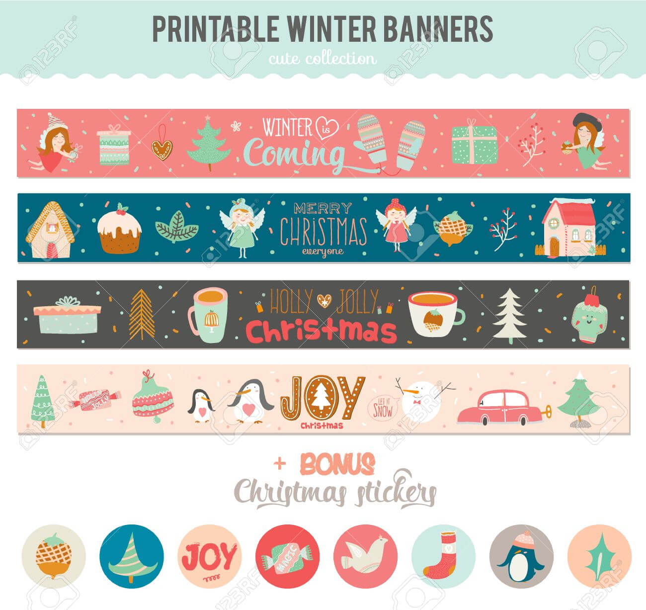 Romantic And Cute Vector Cards, Notes, Stickers, Labels, Tags With Winter  Christmas Illustrations And Wishes. Template For New Year Greeting Regarding Christmas Note Card Templates
