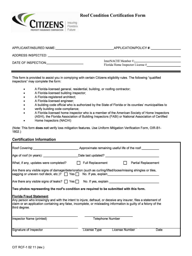 Roof Certification Form – Fill Out And Sign Printable Pdf Template | Signnow Throughout Roof Certification Template