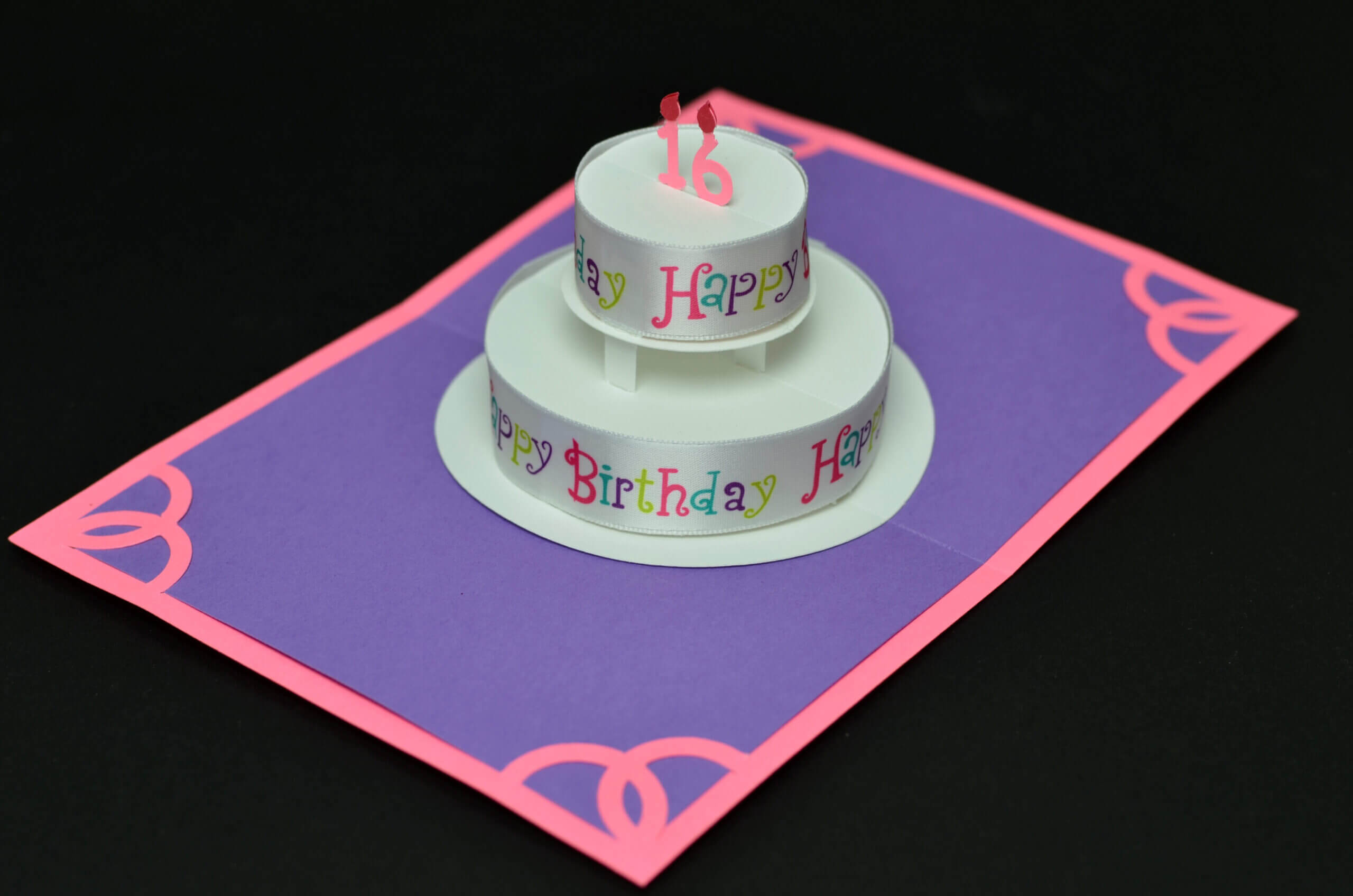 Round Birthday Cake Pop Up Card With "happy Birthday" Ribbon Inside Happy Birthday Pop Up Card Free Template