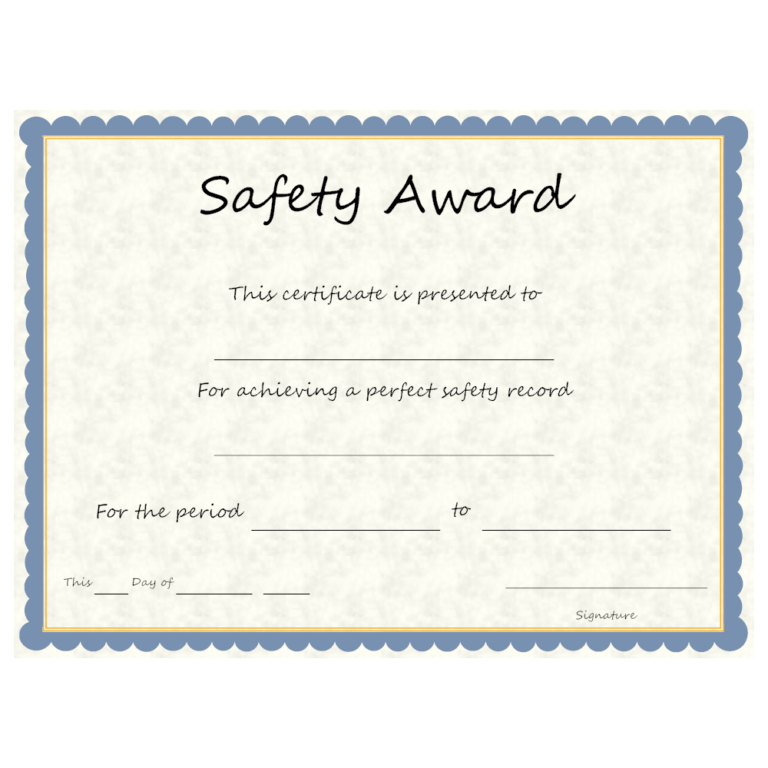 Safety Award Certificate