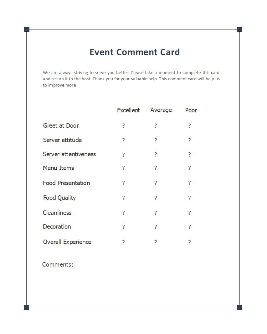 Sample Comment Cards – Calep.midnightpig.co In Comment Cards Template