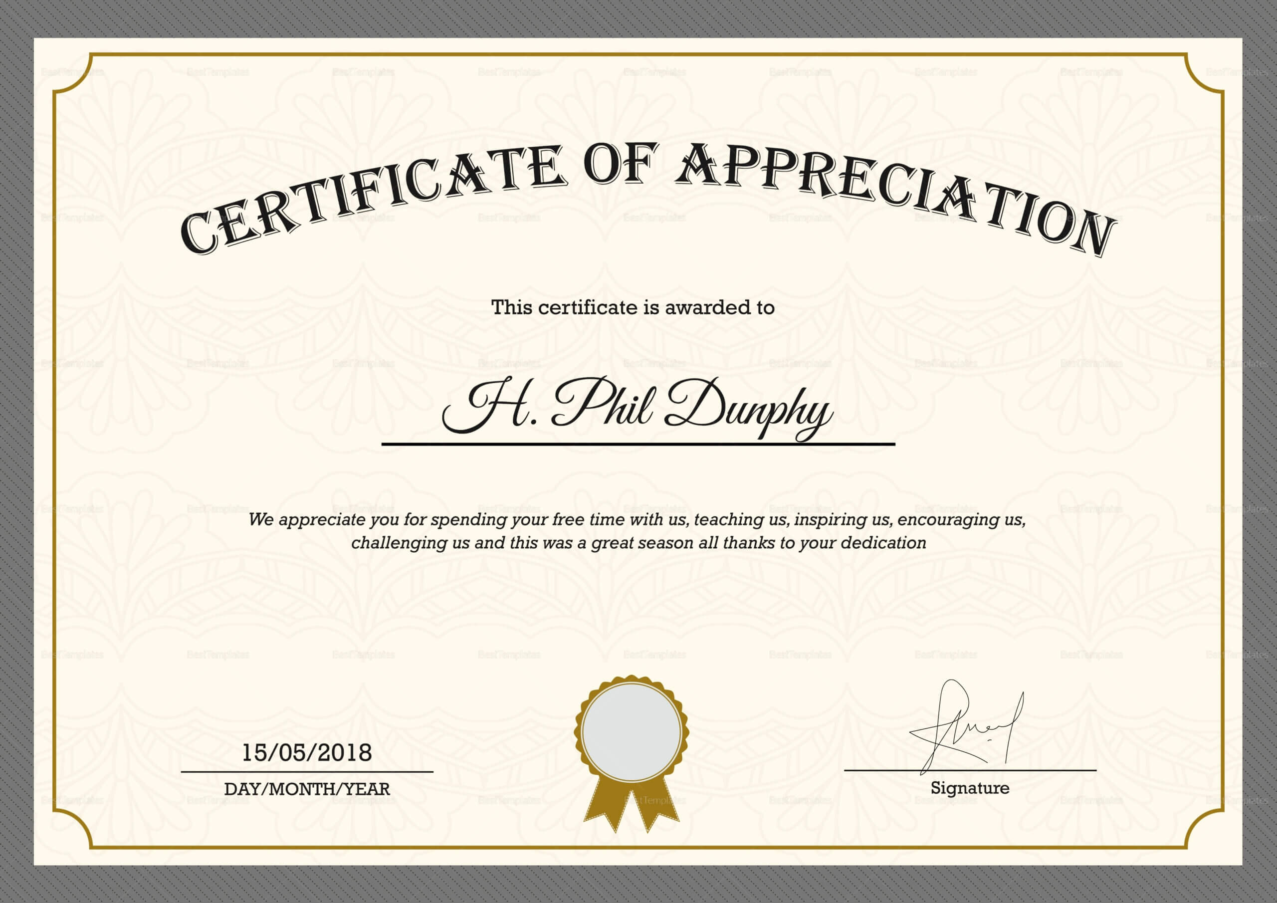 Sample Company Appreciation Certificate Template Within In In Appreciation Certificate Templates