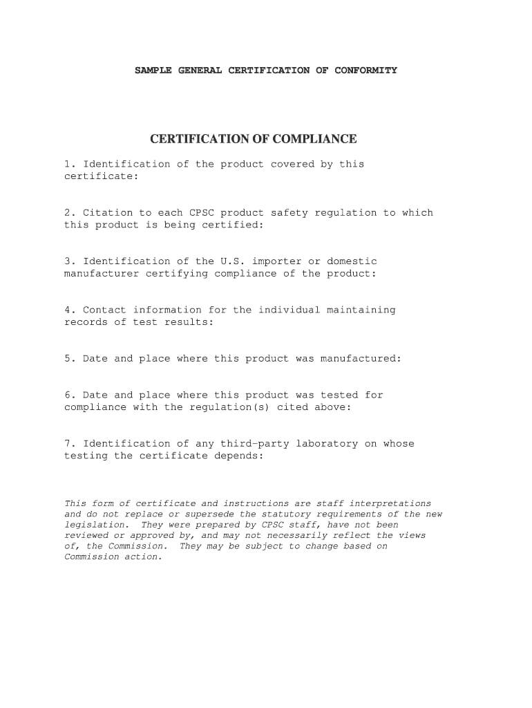 Sample Conformity – Fill Online, Printable, Fillable, Blank Intended For Certificate Of Conformity Template