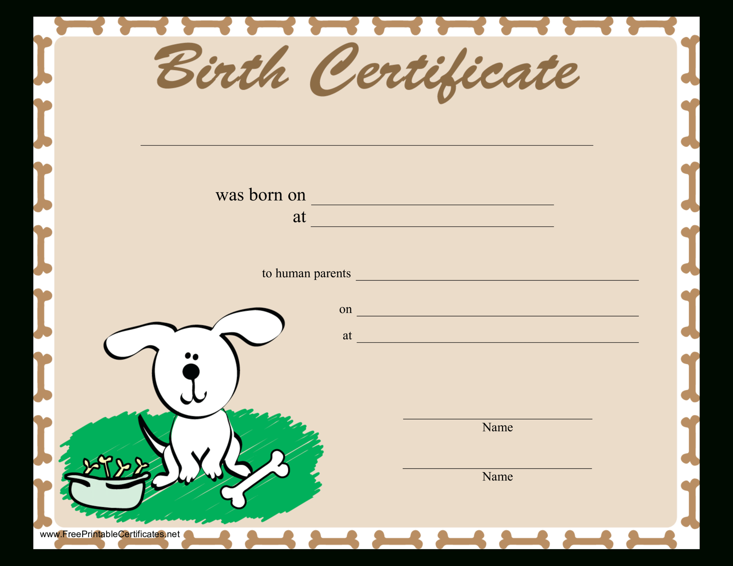 Sample Dog Birth Certificate | Templates At With Regard To Birth Certificate Templates For Word