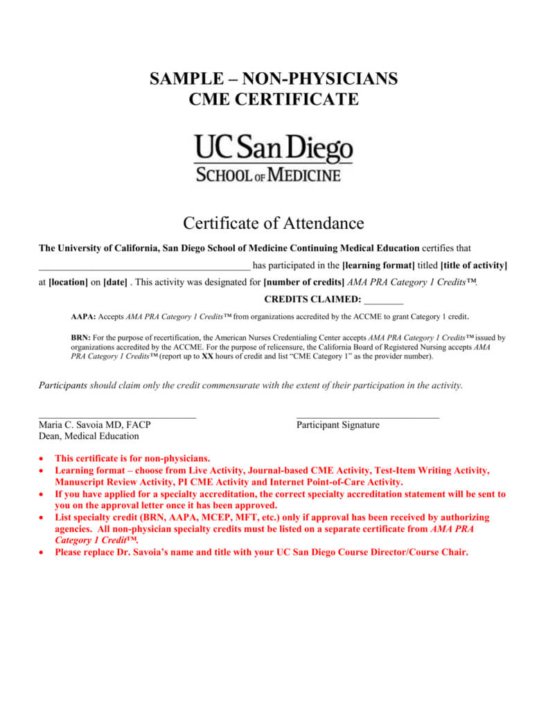 Sample – Physicians Cme Certificate With Regard To Continuing Education Certificate Template