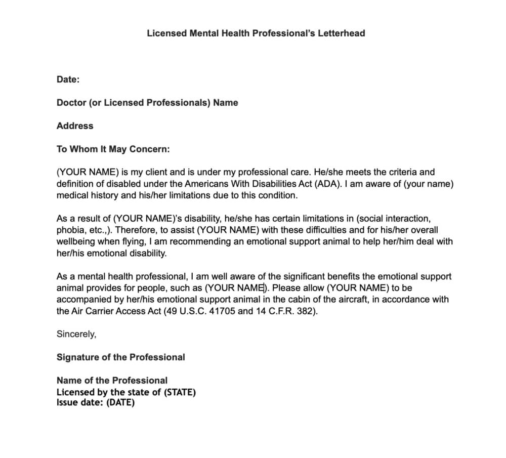 Sample Travel Esa Letter Esa Doctors Inside Service Dog Certificate 