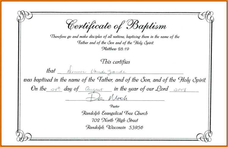 Roman Catholic Baptism Certificate Template