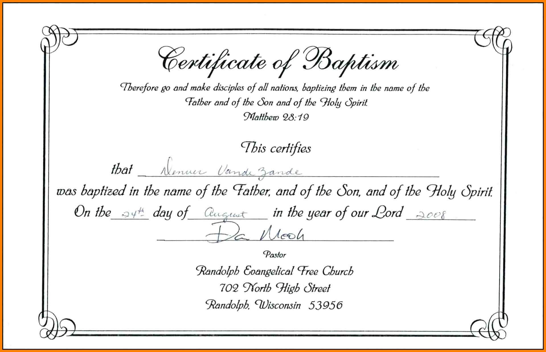 Samples Of Baptism Certificates - Calep.midnightpig.co Pertaining To Roman Catholic Baptism Certificate Template