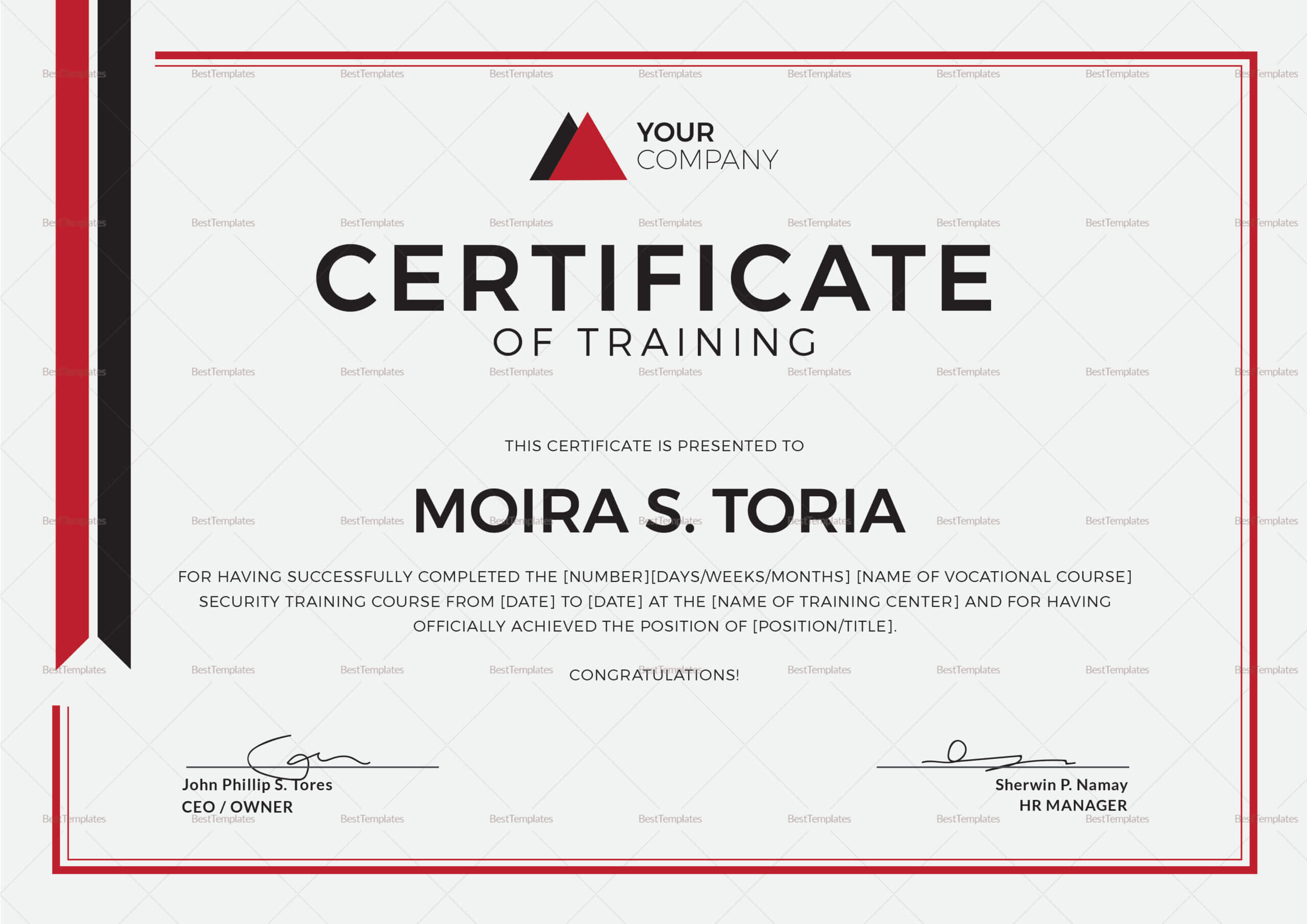 Security Training Certificate Template In Template For Training Certificate