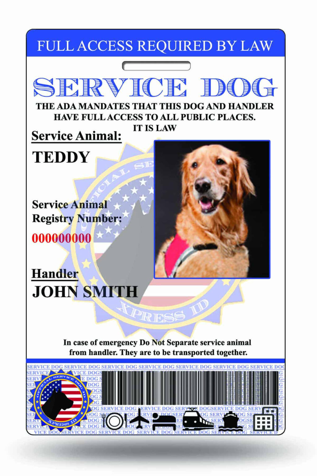 Service Dog Id Custom & Holographic With Service Dog Certificate