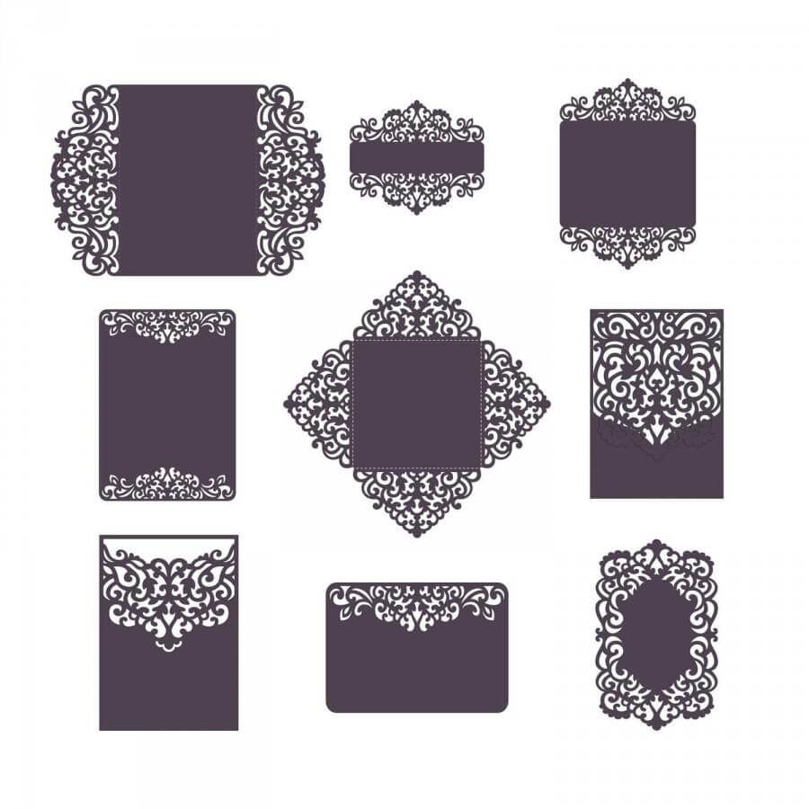 Set Laser Cut Wedding Invitation Templates Card / Envelope For Silhouette Cameo Card Templates