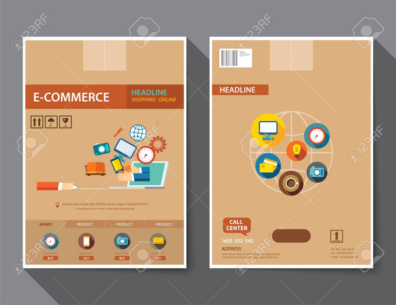 Set Of E Commerce Magazine Cover , Flyer, Brochure Flat Design.. In E Brochure Design Templates