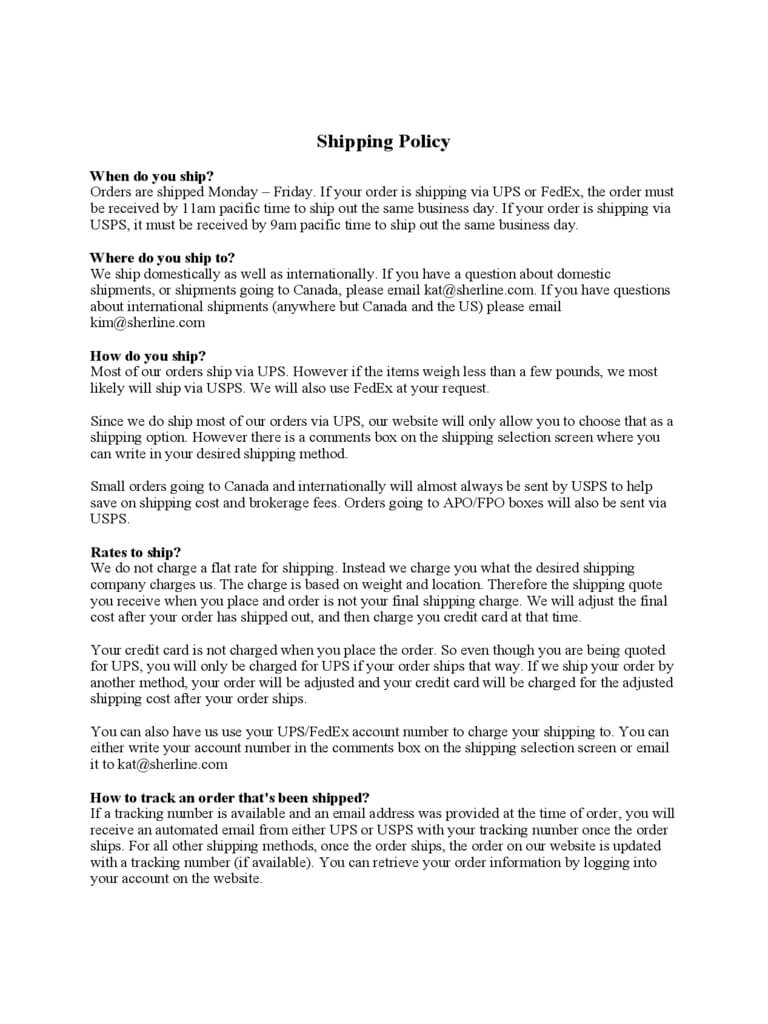 Shipping Policy Template – 3 Free Templates In Pdf, Word Inside Company Credit Card Policy Template