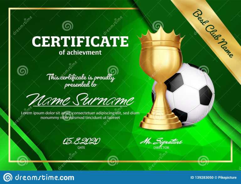Soccer Certificate Diploma With Golden Cup Vector Sport With Soccer