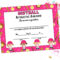 Softball Certificate Of Achievement – Softball Award – Print At Home –  Softball Mvp – Softball Certificate Of Completion – Sports Award In Softball Certificate Templates