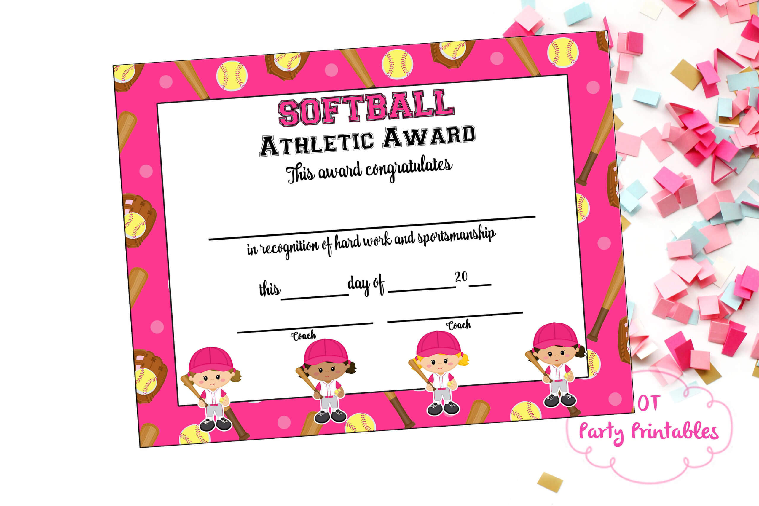 Softball Certificate Of Achievement - Softball Award - Print At Home -  Softball Mvp - Softball Certificate Of Completion - Sports Award Intended For Softball Award Certificate Template