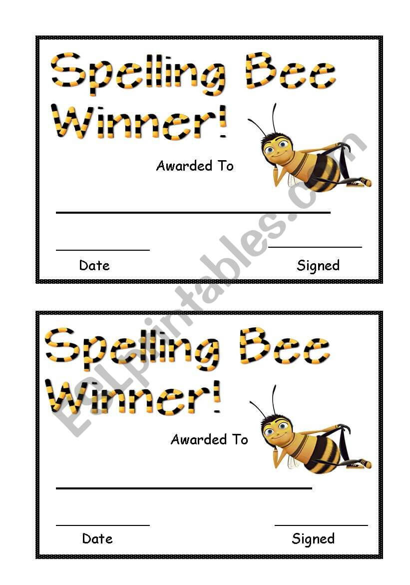 Spelling Bee Award – Esl Worksheetsara5 With Regard To Spelling Bee Award Certificate Template