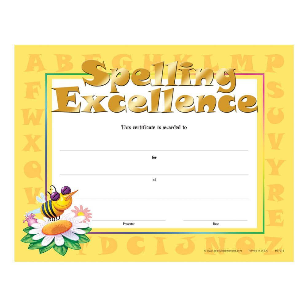 Spelling Excellence Gold Foil Stamped Certificates – Pack Of 25 For Spelling Bee Award Certificate Template