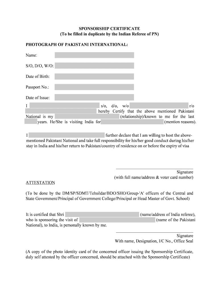 Sponsorship Visa – Fill Online, Printable, Fillable, Blank For Good Conduct Certificate Template
