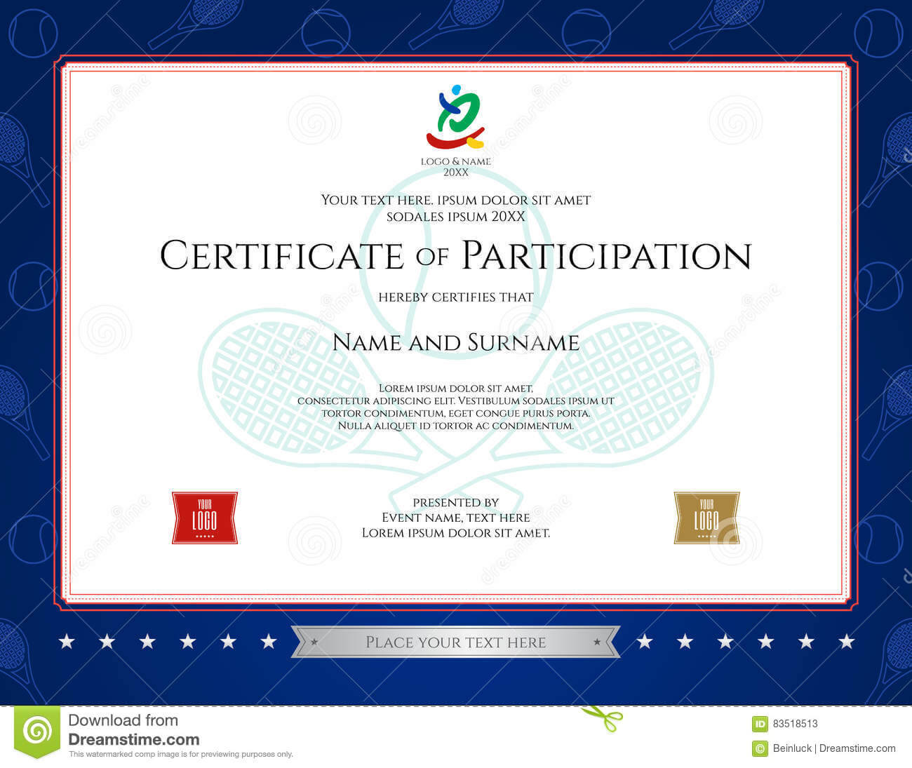 Sport Theme Certification Of Participation Template Stock Regarding Tennis Gift Certificate Template