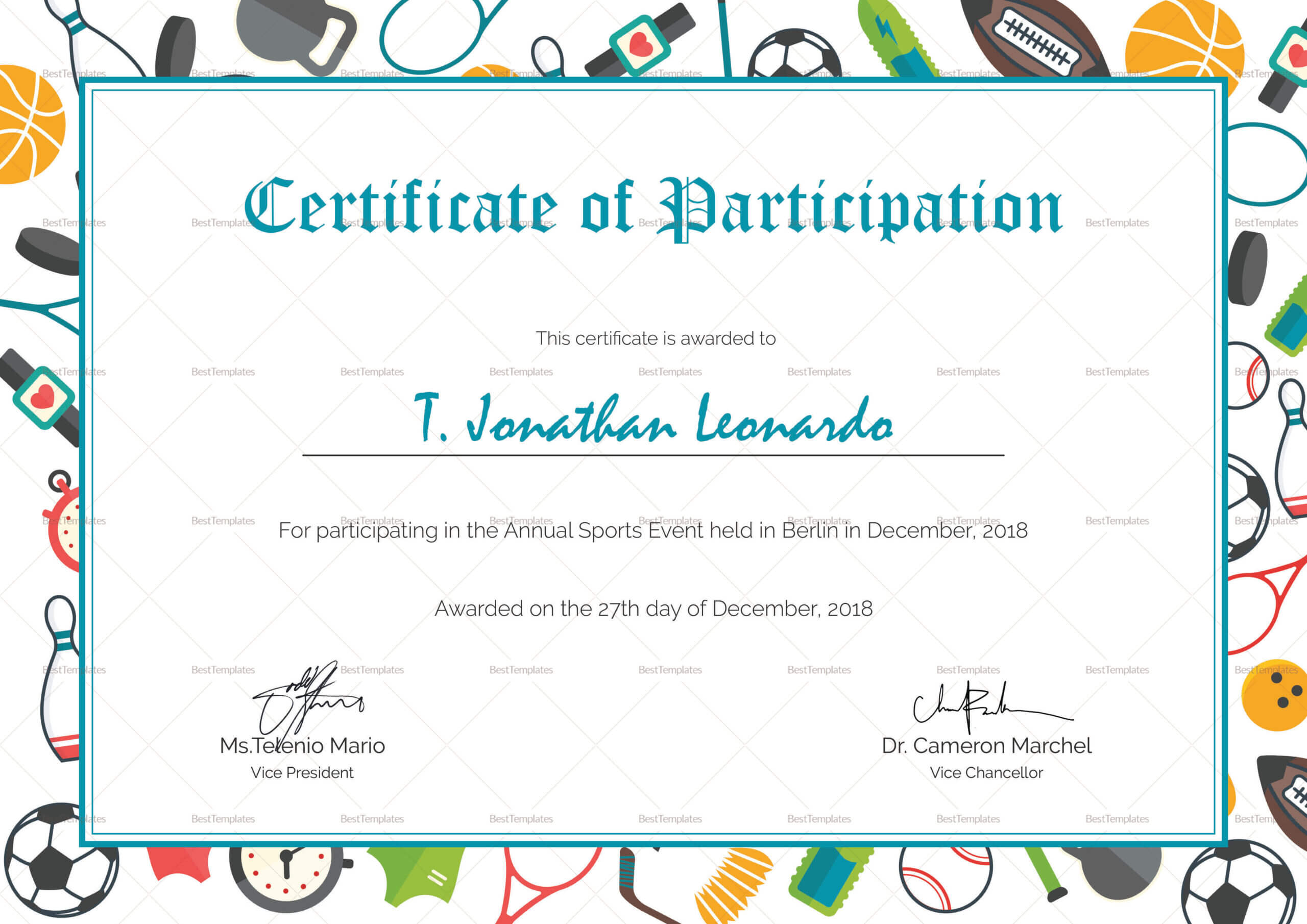 Sports Participation Certificates – Calep.midnightpig.co Pertaining To Certificate Of Participation Word Template