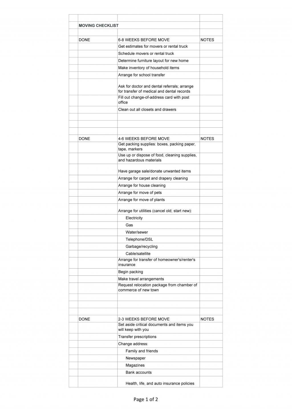Spreadsheet Moving House Checklist Free Printable Download Within Moving House Cards Template Free