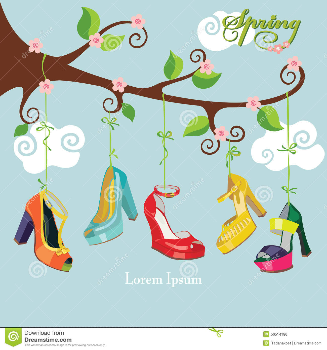 Spring Flowering Branch And Colored High Heel Stock Vector For High Heel Shoe Template For Card