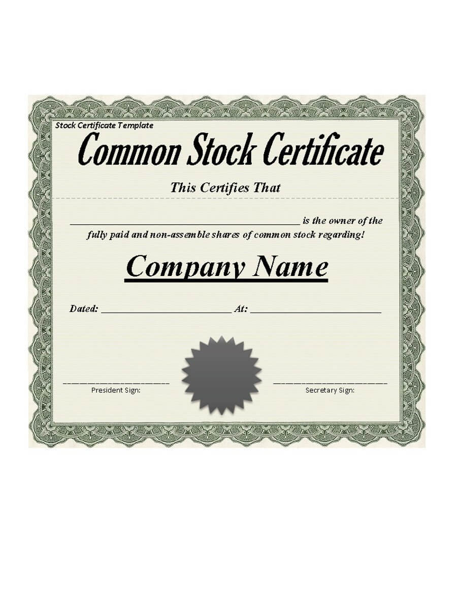 Stock Certificate Template Microsoft Word – Calep.midnightpig.co Within Template For Share Certificate