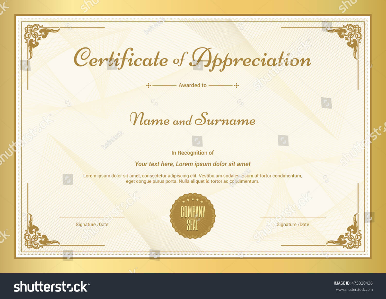 Stock Vector Certificate Of Appreciation Template With In Certificate Of Appreciation Template Doc